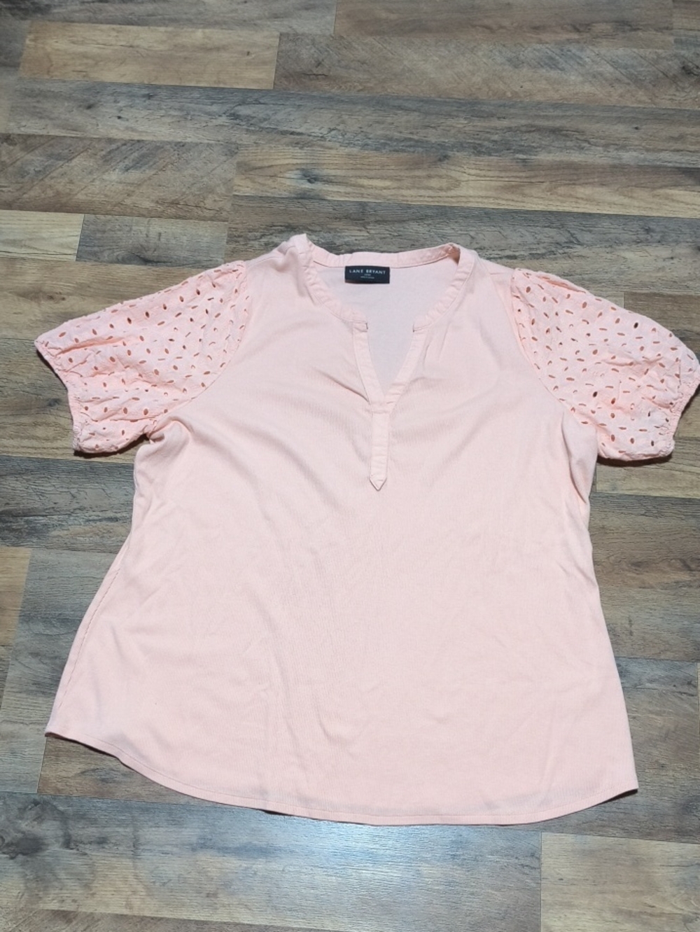 Lane Bryant Blush Eyelet-Sleeve Split V Top